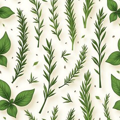 Obraz premium Fresh Herbs Seamless Pattern Design Green Rosemary Basil