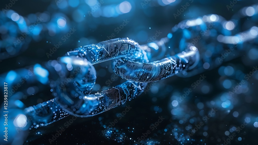 Poster abstract digital chain, representing secure data connections. blue glowing links symbolize technolog