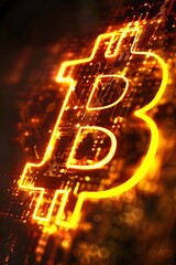 Futuristic Digital Cryptocurrency Concept with Glowing Bitcoin Symbol