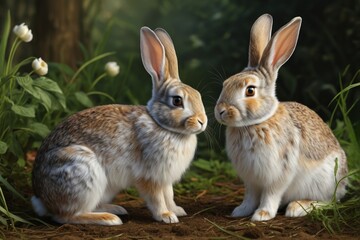 Fototapeta premium there are two rabbits sitting next to each other in the grass