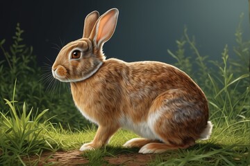 Fototapeta premium painting of a rabbit sitting in the grass in a field