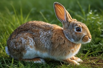 there is a rabbit that is sitting in the grass