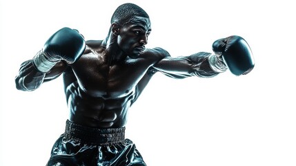 Boxer throwing punch gym action image athletic environment dynamic viewpoint anatomy of muscle and athlete's power