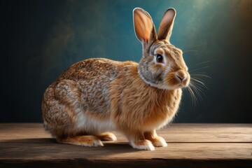Obraz premium there is a rabbit that is sitting on a wooden table