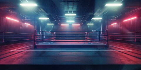 Neon Boxing Ring in Underground Arena