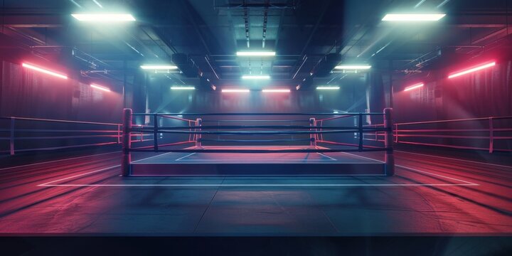 Neon Boxing Ring in Underground Arena