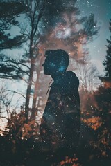 Fototapeta premium Ethereal Silhouette Blending into Cosmic Galaxy