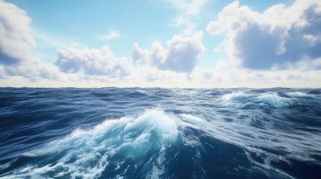 Dynamic sea waves rolling across the water