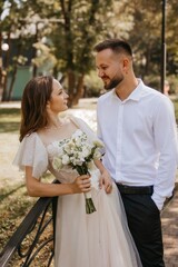 the groom looks at the bride