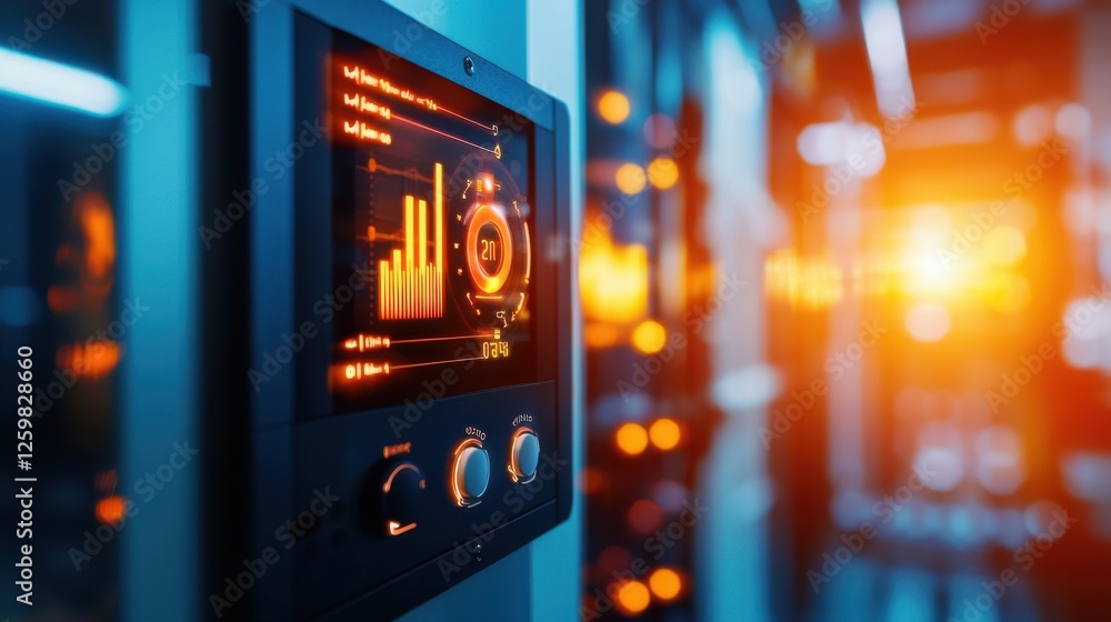 Poster futuristic control panel with glowing data analytics display