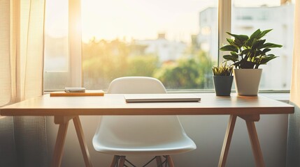 Free space desk with summer beach background
