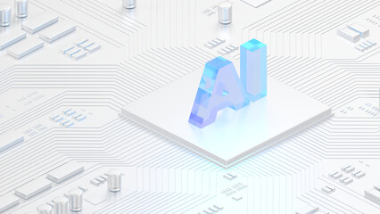 Fototapeta premium AI chip. Chip on circuit board. Technology background. Artificial intelligence. 3d illustration.