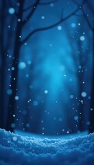 Deep blue abstract background with snowflakes and bokeh effect, calm, frozen, bokeh