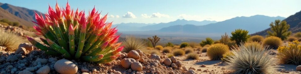 Fototapeta premium Penstemon hirsutus with cactus in desert landscape, desert landscape, fauna