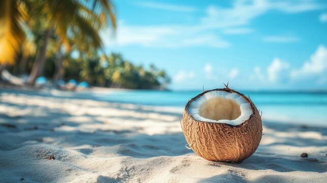 Tropical Coconut on a Sandy Beach