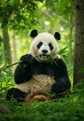 Obraz premium Panda Eating Bamboo 