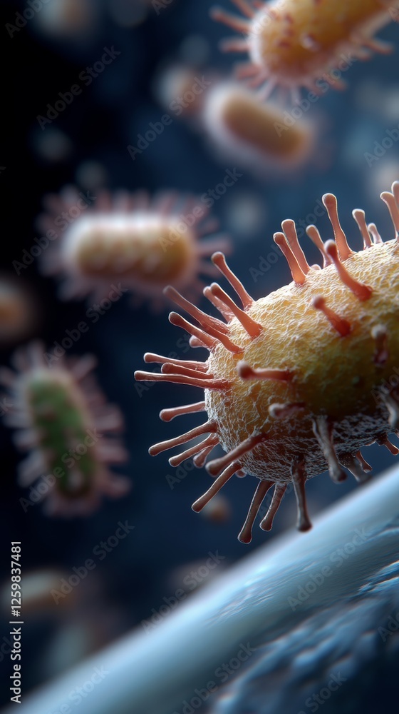 Aufkleber exploration of a bacterium showcasing intricate details and structures in an abstract environment