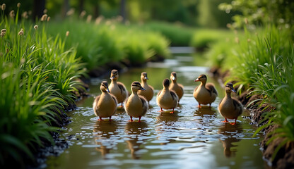 Fototapeta premium group of ducks livestock outside 