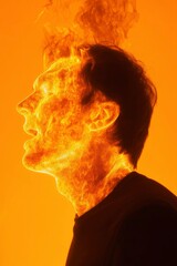 Man engulfed in flames. A metaphorical expression of stress, passion, creativity