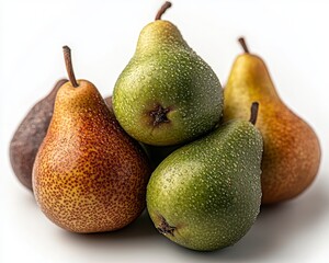 Fresh Juicy Pears with Water Droplets on a White Background