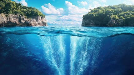 Fototapeta premium Ocean separating into two halves, showcasing natural water flow