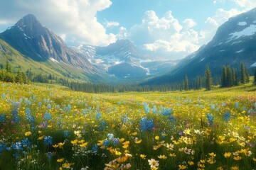 Sunny Alpine Meadow Landscape