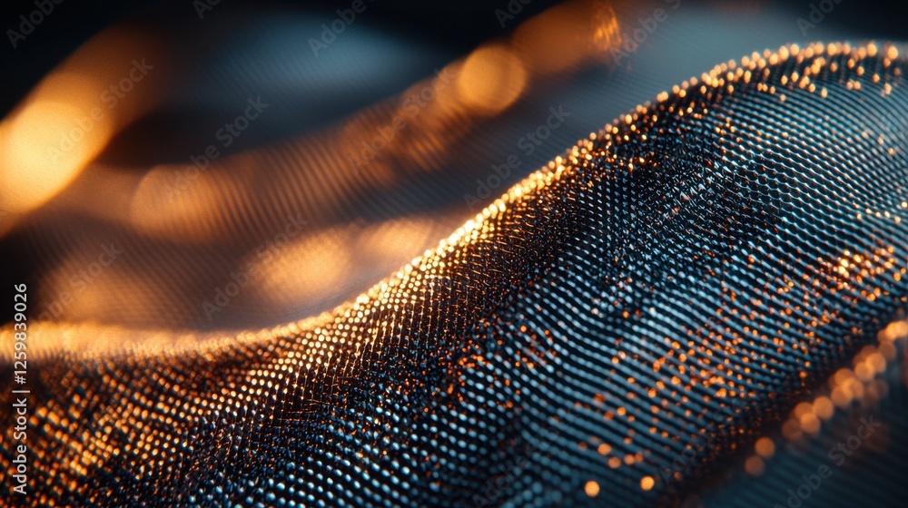 Poster mesmerizing abstract digital art with shimmering metallic textures and luminous geometric patterns