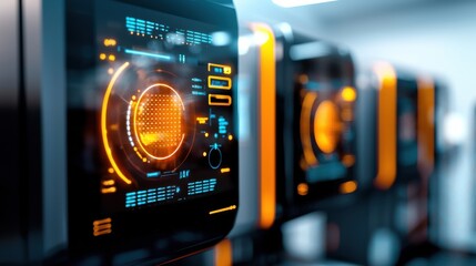 Futuristic Digital Interface with Holographic Display and Advanced Technology Controls