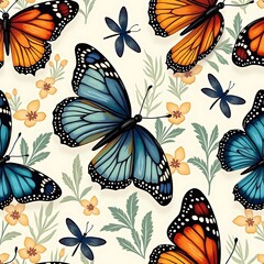 Vibrant Butterfly and Flower Seamless Pattern Design