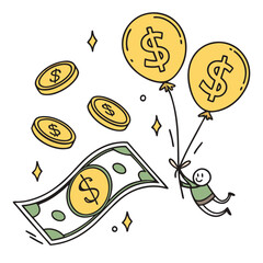 Floating Wealth: A Creative Financial Concept of Money, Riches, and Savings Illustrator Artwork