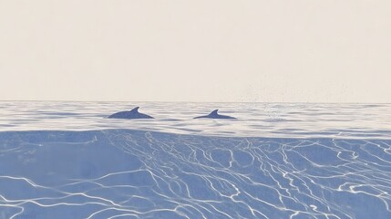 Captivating frozen ocean landscape with elegant icy ripple patterns on the water surface and a minimalist horizon line in monochromatic tones  A peaceful