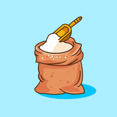 Flour in sack  with scoop vector illustration cartoon design