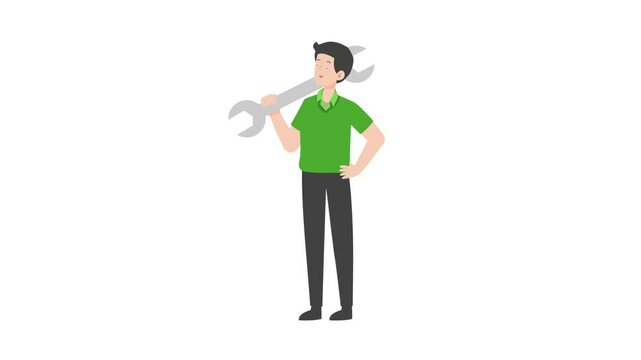 Man standing holding a wrench cartoon animation