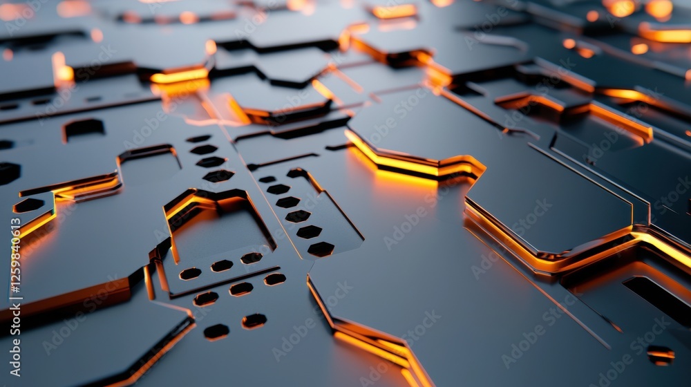 Poster futuristic circuit board backdrop with glowing geometric shapes and patterns