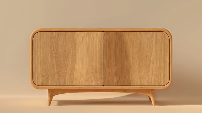 3d rendering of a wooden cabinet with two doors. the cabinet is made of light-colored wood and has a smooth finish. the doors are rectangular in shape and have a slightly curved top.