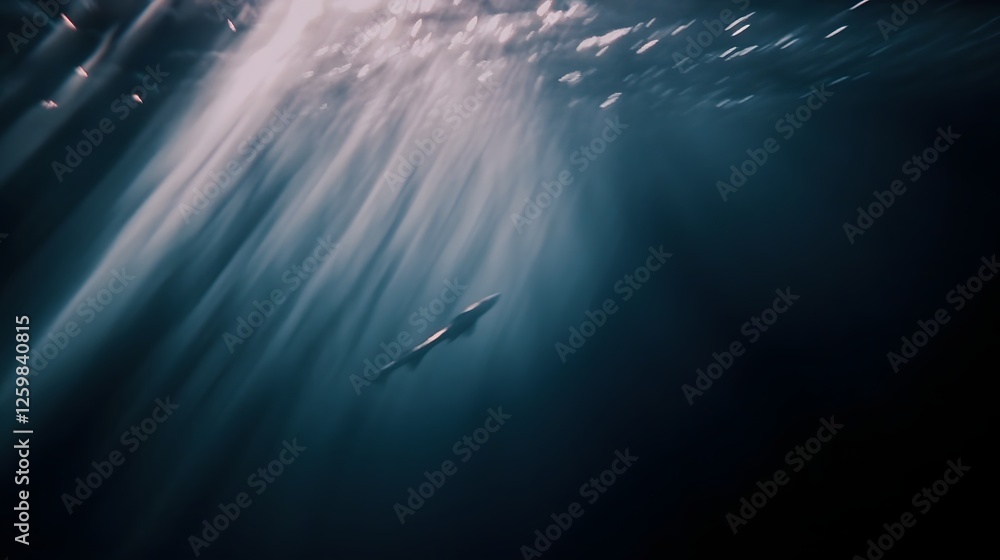 Poster mesmerizing underwater seascape with ethereal sunlight rays shining through the mysterious abyss a c