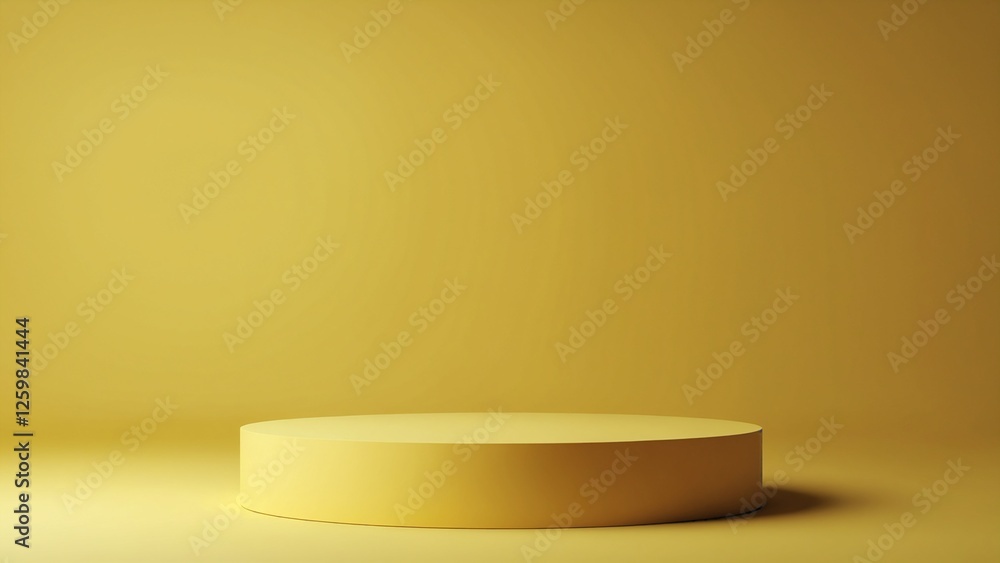 Poster abstract pedestal of platform display with modern stand podium on yellow room background. blank exhi