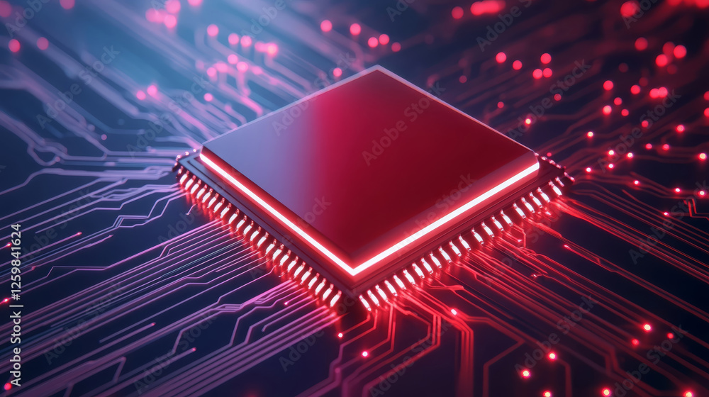 Aufkleber futuristic ai microchip illuminated against dark background, showcasing intricate circuitry and glow