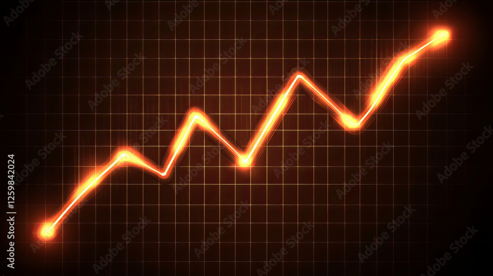 Poster glowing line graph showing upward trend with sharp peaks and valleys, symbolizing growth and progres