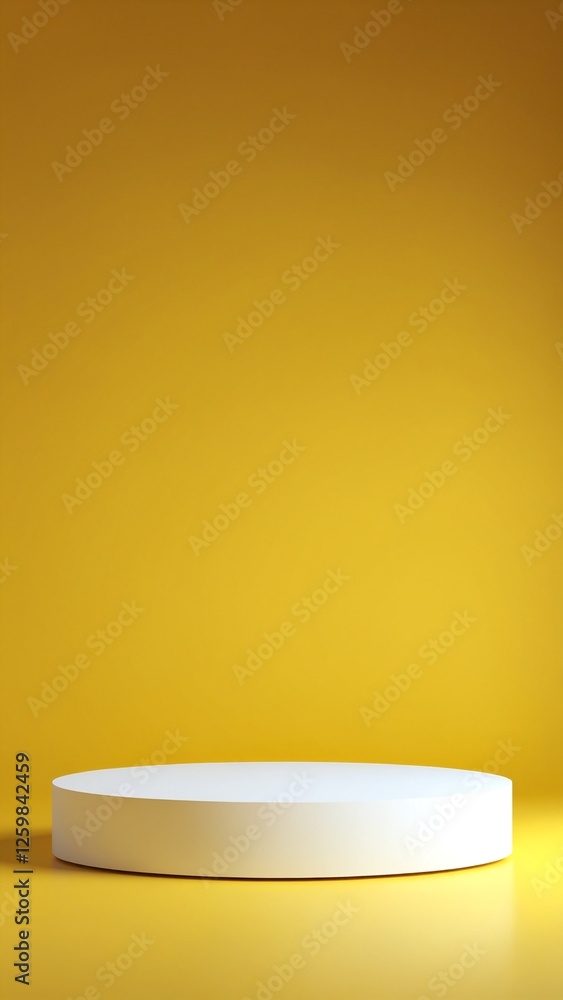 Aufkleber Abstract Pedestal of platform display with modern stand podium on yellow room background. Blank Exhibition stage backdrop or empty product shelf. 3D rendering