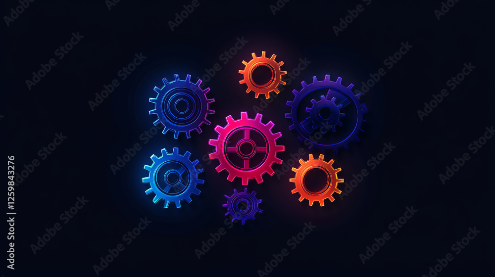 Poster vibrant illustration of colorful gears in motion, showcasing dynamic interplay of design and technol
