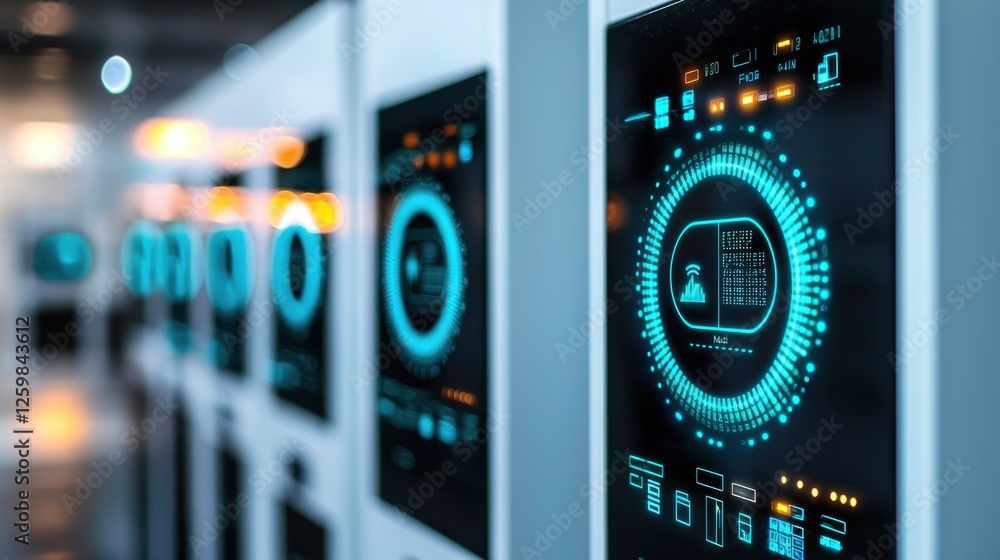 Poster futuristic digital dashboard with analytical data visualization and user interface elements