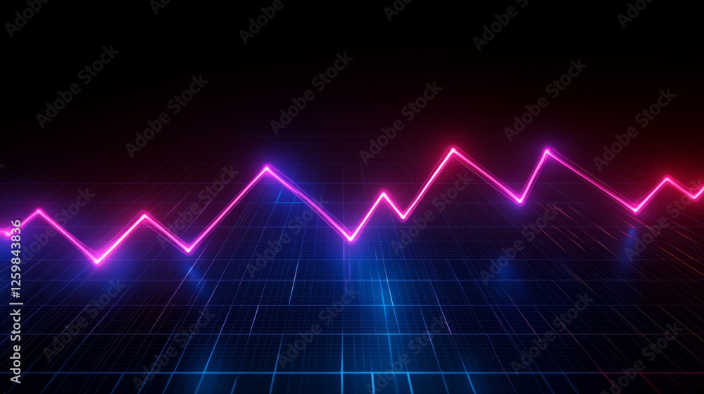 Poster sleek colorful line graph crossing upward over dark background, showcasing dynamic trends and data f