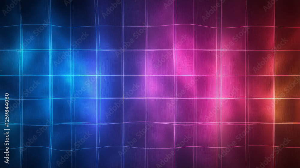 Poster vibrant digital background featuring grid pattern with blue, purple, and red hues, creating dynamic 