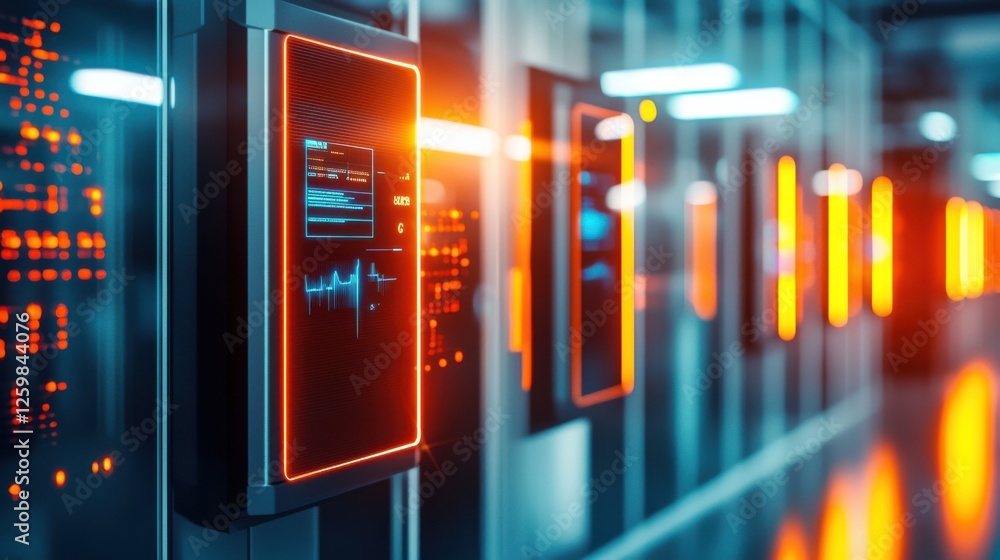 Poster vibrant and illuminated server racks in a modern data center