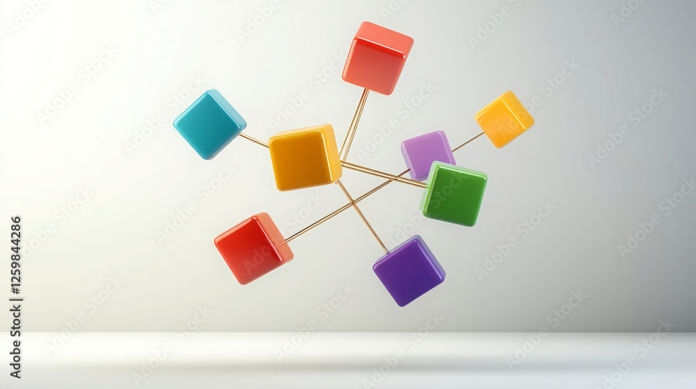 Poster colorful geometric shapes connected by rods create dynamic and visually engaging composition. this a