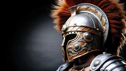  Fierce Roman Gladiator in Ornate Armor with Dark Dramatic Lighting