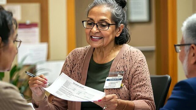 1_A social worker assisting client with social services paperwork