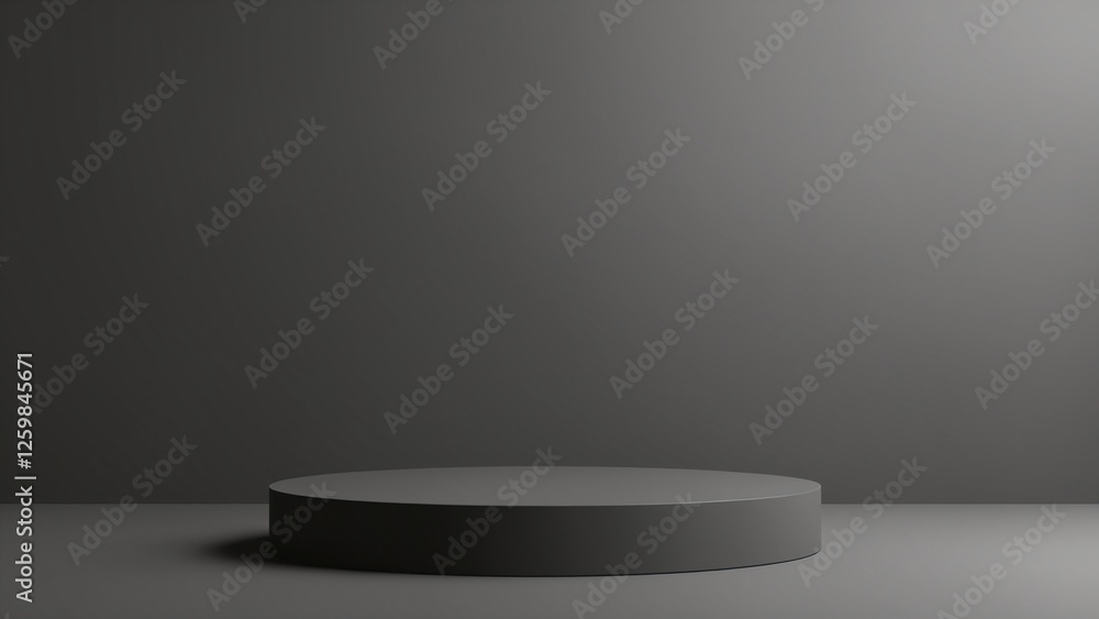 Aufkleber Black podium or pedestal display on dark background with long platform. Blank product shelf standing backdrop. 3D rendering