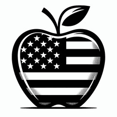 apple american flag icon black and white